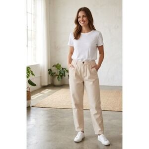 HM Beige Cotton Twill High Waist Elastic Waist Pants US 14 NWT 0962601015